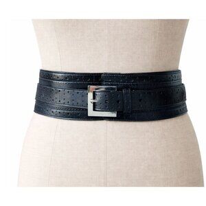 Oscar De La Renta wide statement belt black leather womens XL USA made Vintage